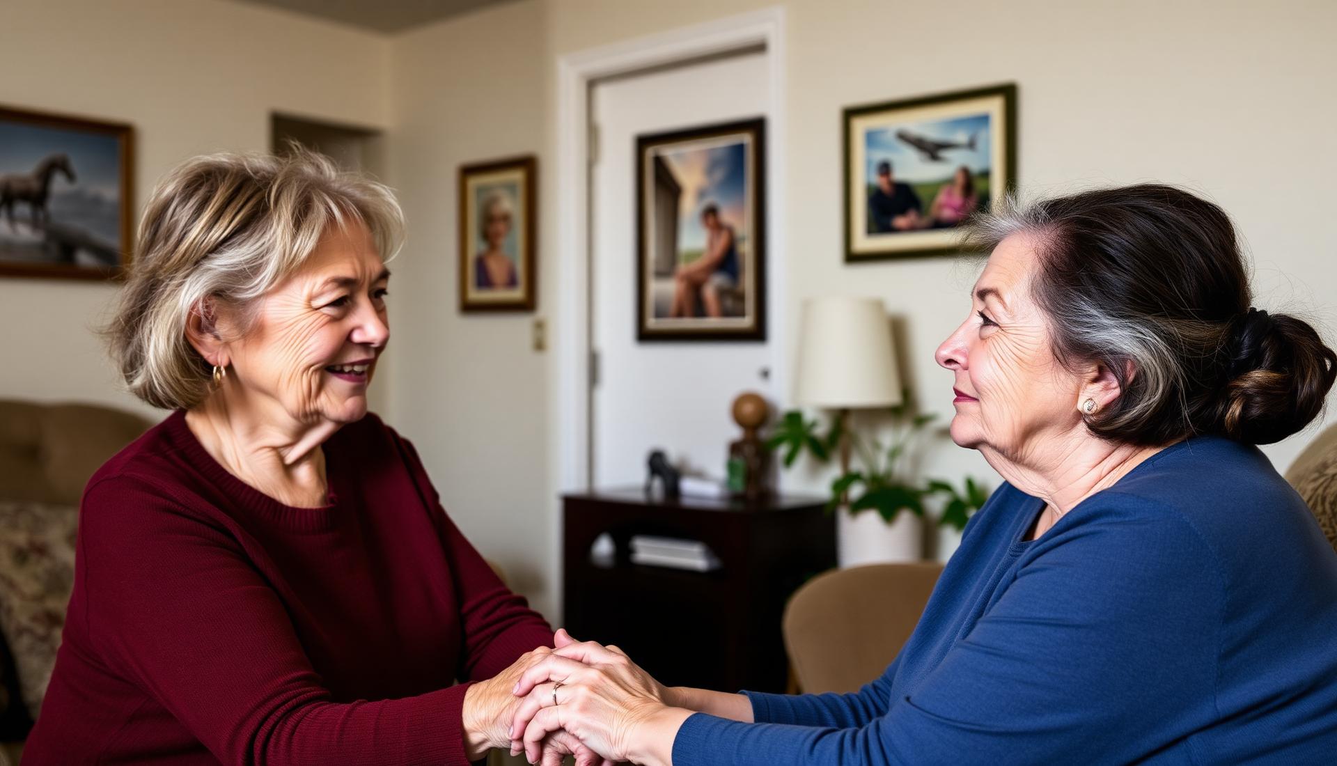 Caregiver holding hands with an elderly woman